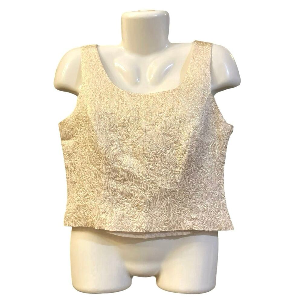 Positive Attitude Women's Petite Gold Metallic Cropped Elegant Top Lined SZ 12P